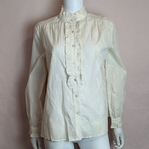 Simple Retro Victoria 100% Cotton Ruffle Mandarin Shirt